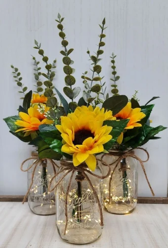 Mason Jar With Fake Flowers
