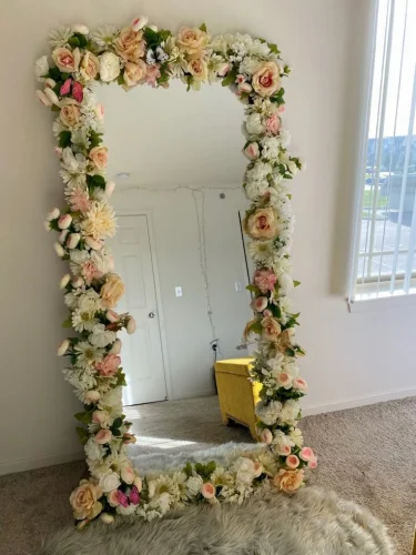 Frame Mirror with Faux Florals