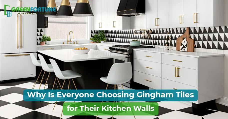 gingham tile backsplash
