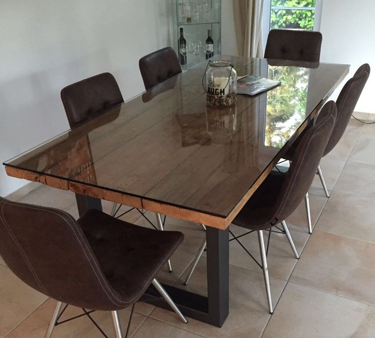 Glass-Top Wooden Dining Table