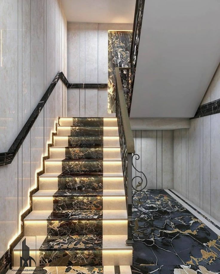 Granite Stair Tiles with Inlay Designs