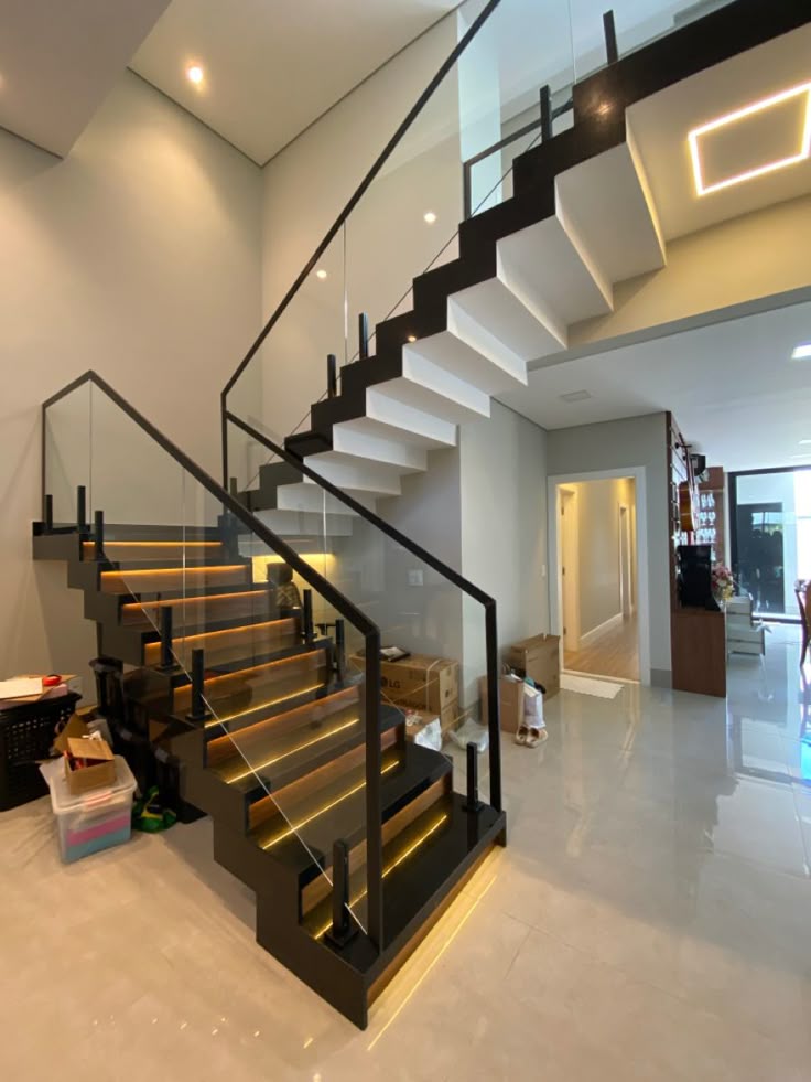 Granite Staircase with Glass Railings